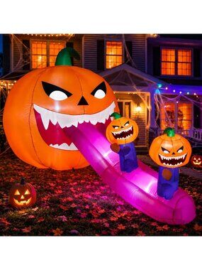 Giant 9FT Halloween Inflatable Pumpkin Monster with LEDs for Yard & Party Decor